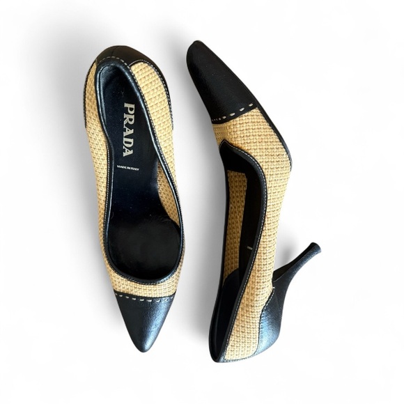 Prada Two-Tone Black and Tan Heels| Prada Heels| Black and Cream Prada Heels - Picture 7 of 10